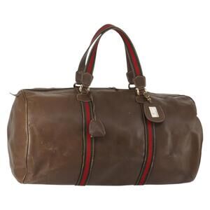 GUCCI Web Sherry Line Boston Bag Leather Brown Gold 40 002 548 33 Auth bs31890